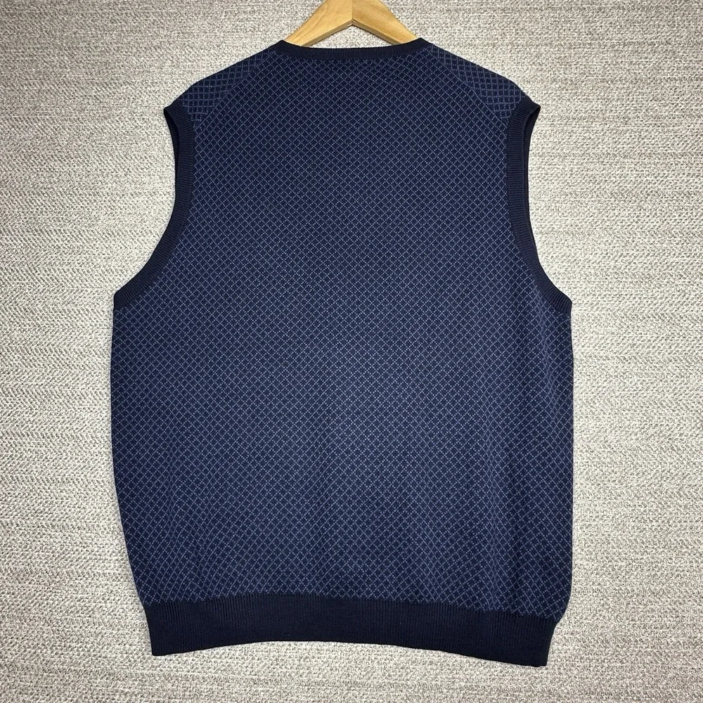 Brooks Brothers Vest L Diamond Cotton‎ V Neck Preppy Academia Grandpa Blue Golf